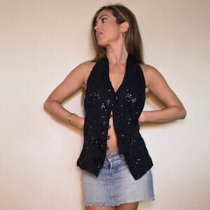 Vintage black sequin vest by